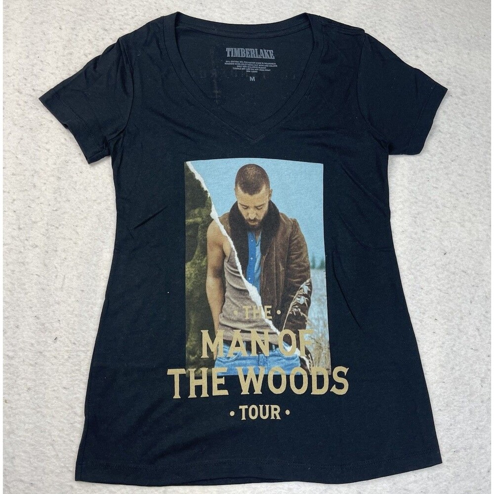 Justin Timberlake Women’s Medium Man Of The Woods Tour 2018 V-Neck Black Shirt